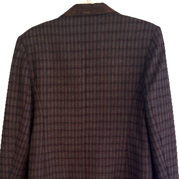 BMoss Heritage Plaid Wool Blazer Womens Sz M Suede Collar Equestrian Ivy League - Picture 9 of 14